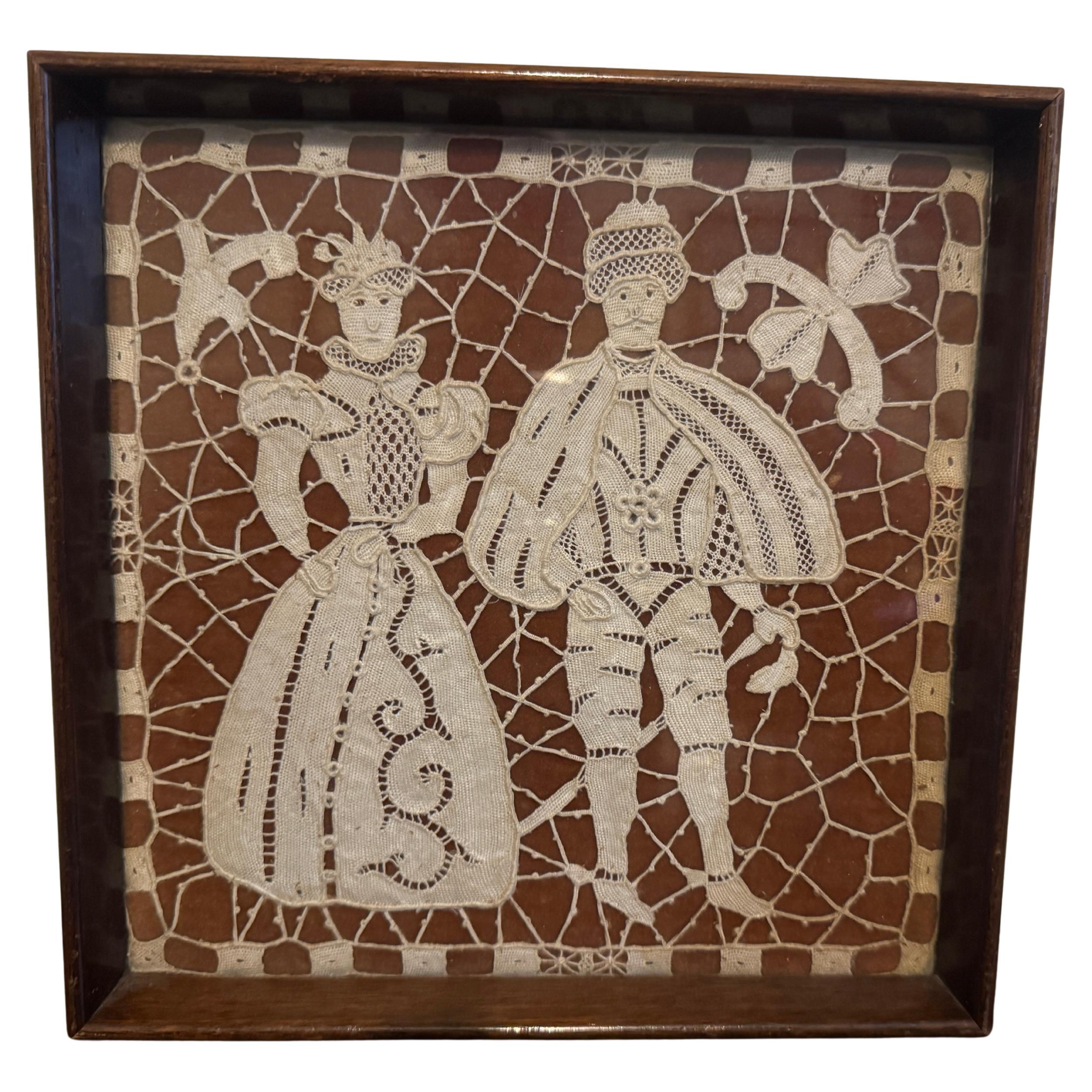 19th Century Framed Victorian Needle / Bobbin Lace For Sale