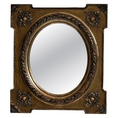 19th Century France Antique Brass Repousse Brass Oval Mirror