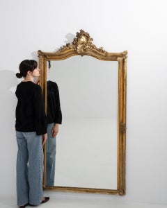 19th Century France Antique Gold Giltwood Carved Giltwood Pier Mirror