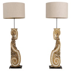 19th Century France Antique Gold Pair Of Carved Giltwood Floor Lamps