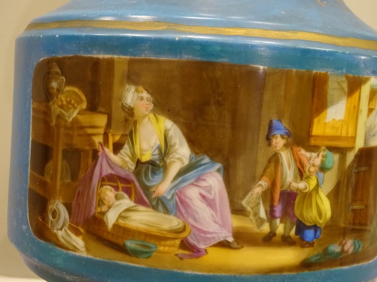 19th century France blue Porcelain Vase, centerpiece attributed to Sevrés For Sale 2