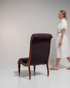 19th Century France Deep Aubergine Plum Upholstered Slipper Side Chair
