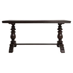 19th Century France Deep Ebony Black Carved Ebonized Trestle Table
