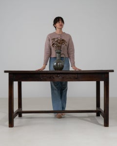 19th Century France Deep Ebony Black Ebonized Trestle Table
