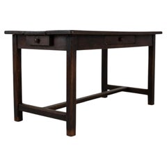19th Century France Deep Ebony Black Ebonized Trestle Table