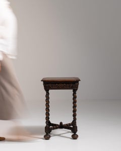 19th Century France Deep Walnut Brown Carved Barley-Twist Pedestal Side Table
