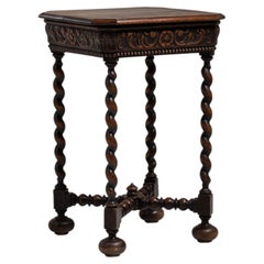 19th Century France Deep Walnut Brown Carved Barley-Twist Pedestal Side Table