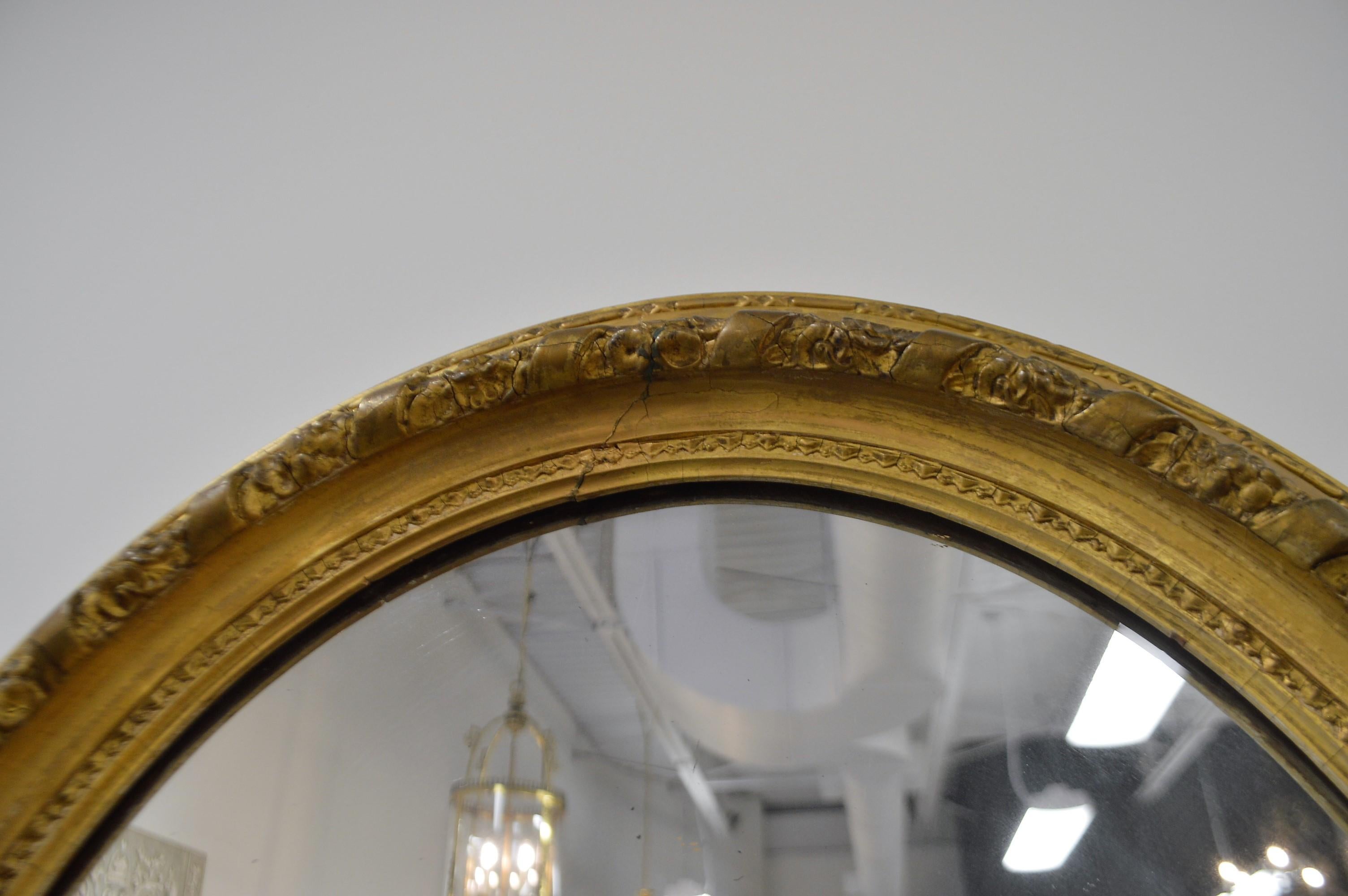 19th Century France Gilded Louis XV Style Oval Mirror In Fair Condition For Sale In Oakville, ON