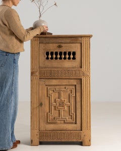 19th Century France Golden Oak Carved Oak Cupboard