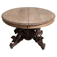 19th Century France Golden Oak Carved Oak Pedestal Dining Table