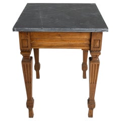19th Century France Golden Oak Fluted-Leg Marble-Top Side Table