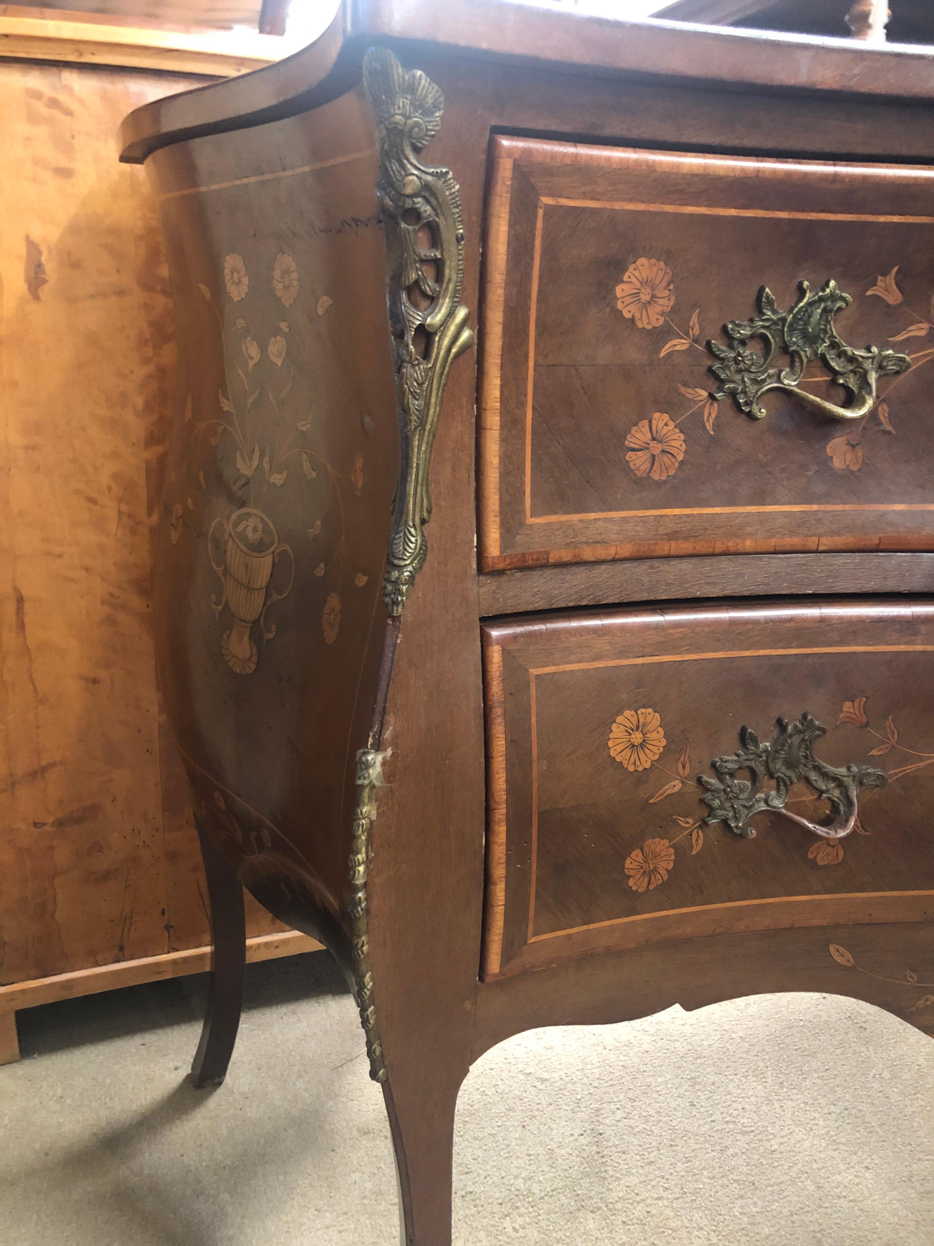 French 19th Century France Louis XV Mahogany Inlaid Chest of Drawers, 1890