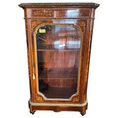 19th Century France Napoleon III Mahogany Inlay Fruitwood Cabinet Vitrines
