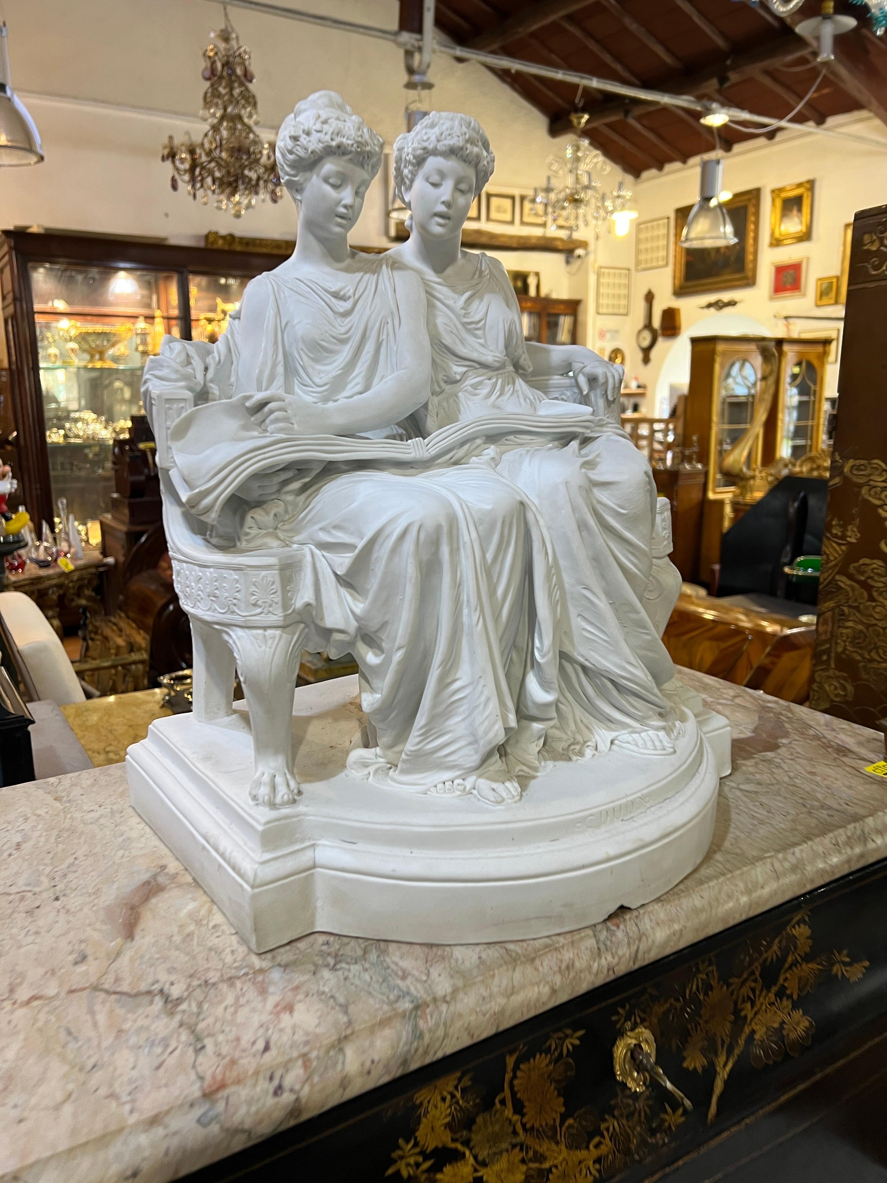 Magnificent example of French porcelain Biscuit workmanship, An imposing biscuit group entitled 'Duo'
of remarkable workmanship and sculpture, enormous attention to detail, this work could be attributed to E. Lanteri, sculptor perla royal factory