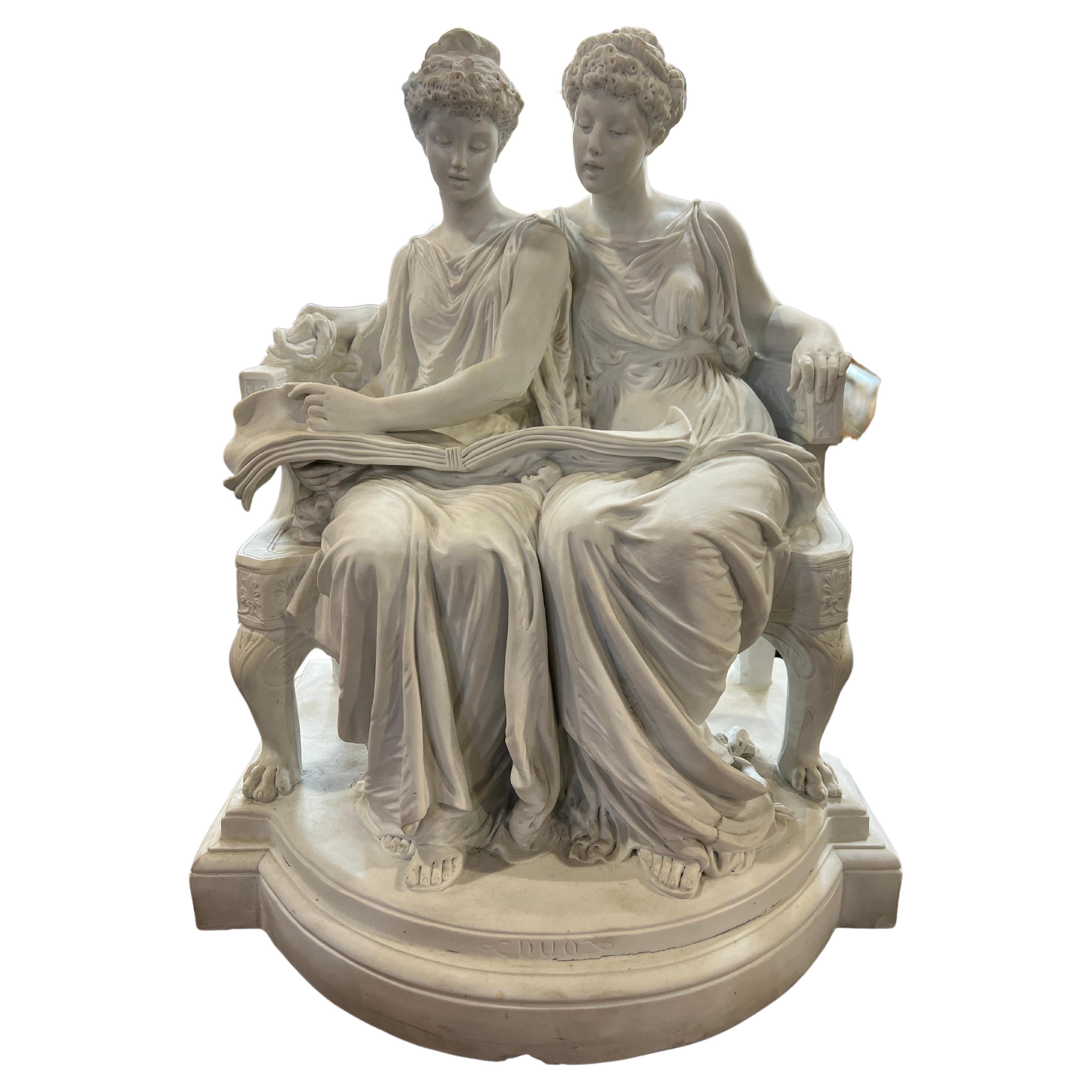 19th Century France Napoleon III Porcelain Biscuit Statue Entitled "Duo"