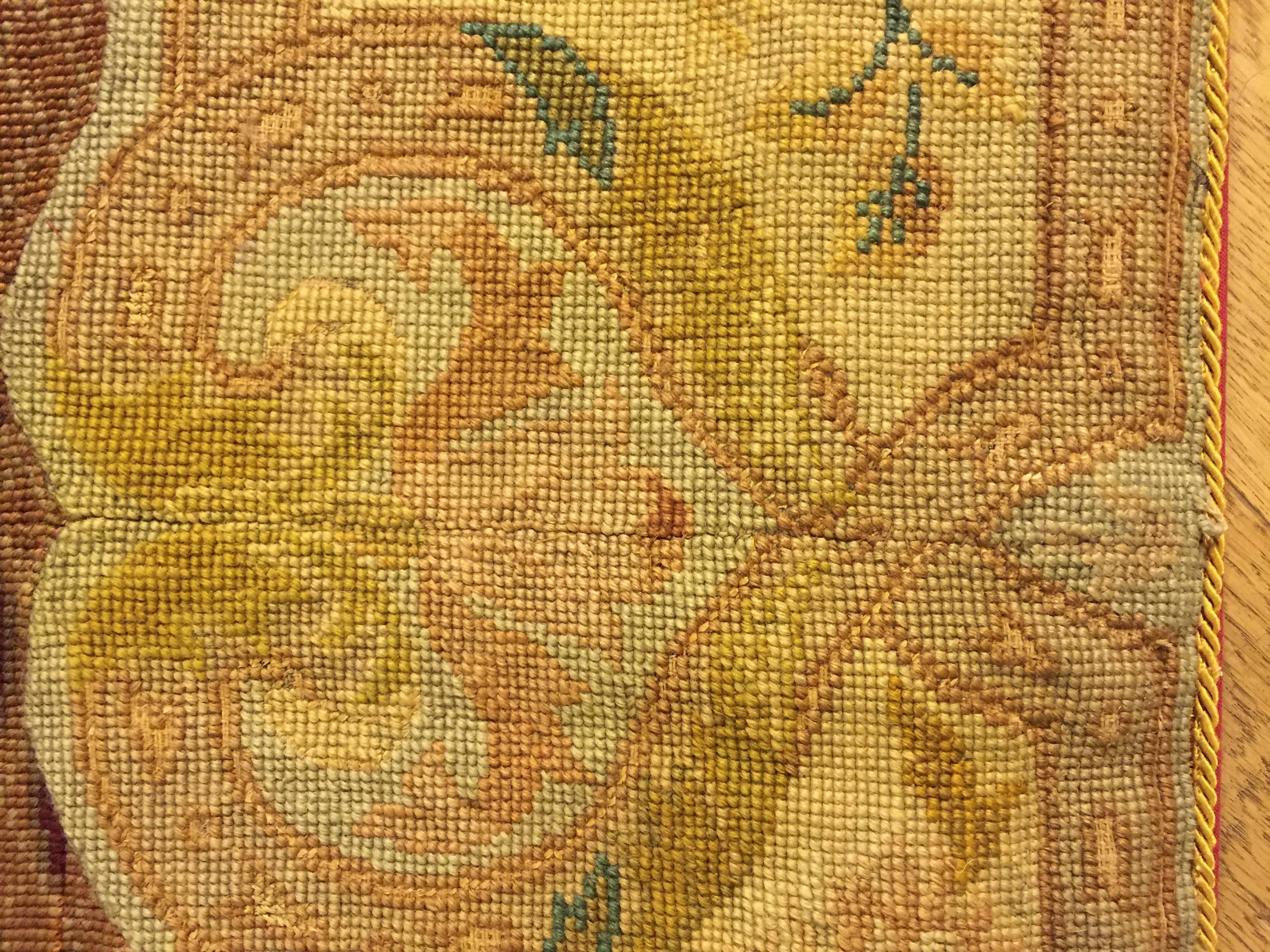 19th Century France Needle Point Hand-Knotted Wool and Silk Red Gold Tapestry For Sale 11