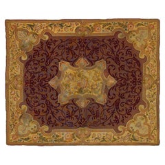 19th Century France Needle Point Hand-Knotted Wool and Silk Red Gold Tapestry