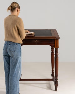 19th Century France Rich Mahogany Leather-Top Writing Table