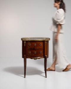 19th Century France Rich Mahogany Petite Marble-Top Side Table