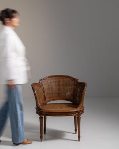 19th Century France Rich Walnut Brown Caned-Back Walnut Armchair