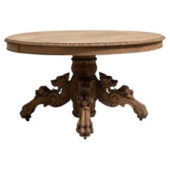 19th Century France Rich Walnut Brown Carved Walnut Round Pedestal Table