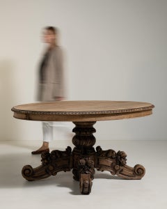 19th Century France Rich Walnut Brown Carved Walnut Round Table