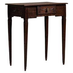 19th Century France Rich Walnut Brown Carved Walnut Side Table With Drawer