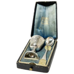19th Century France Silver Boxed Egg Cup and Spoon by Pellerin & Lemoing