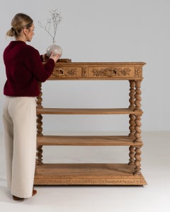19th Century France Warm Honey Oak Carved Oak Three-Tier Server