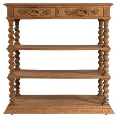 19th Century France Warm Honey Oak Carved Oak Three-Tier Server