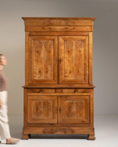 19th Century France Warm Honey Oak Carved Oak Two-Part Cabinet