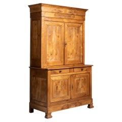 19th Century France Warm Honey Oak Carved Oak Two-Part Cabinet
