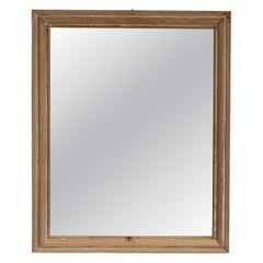 19th Century France Weathered Honey Oak Carved Oak Window-Pane Mirror