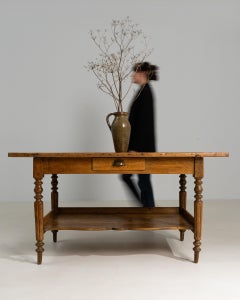19th Century France Weathered Honey Oak Oak Console Table With Shelf