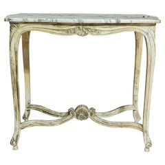 19th Century France Weathered Ivory Carved Painted Console Table