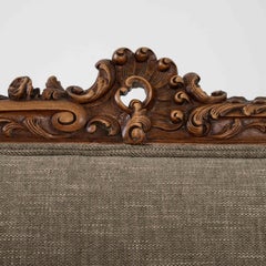 19th Century France Weathered Sage Green Carved Wood Settee