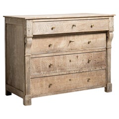 19th Century France Weathered Whitewash Cerused Oak Chest Of Drawers