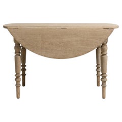 19th Century France Weathered Whitewash Cerused Oak Drop-Leaf Table