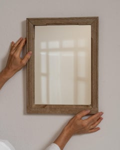 19th Century France Weathered Whitewash Cerused Oak Wall Mirror