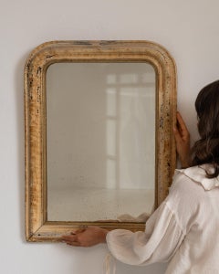 19th Century France Weathered Whitewash Cerused Oak Wall Mirror