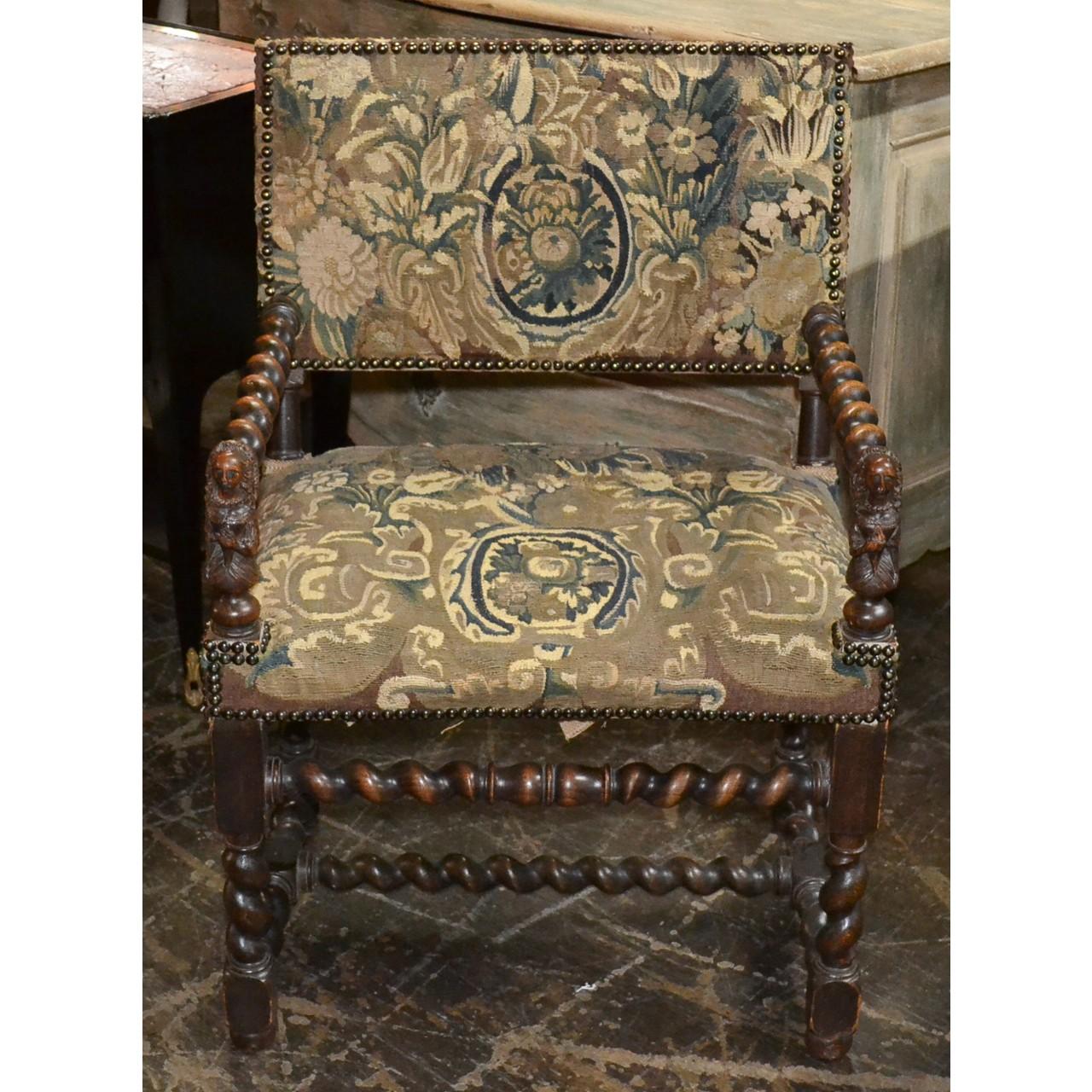 European 19th Century Franco Flemish Baroque Armchair