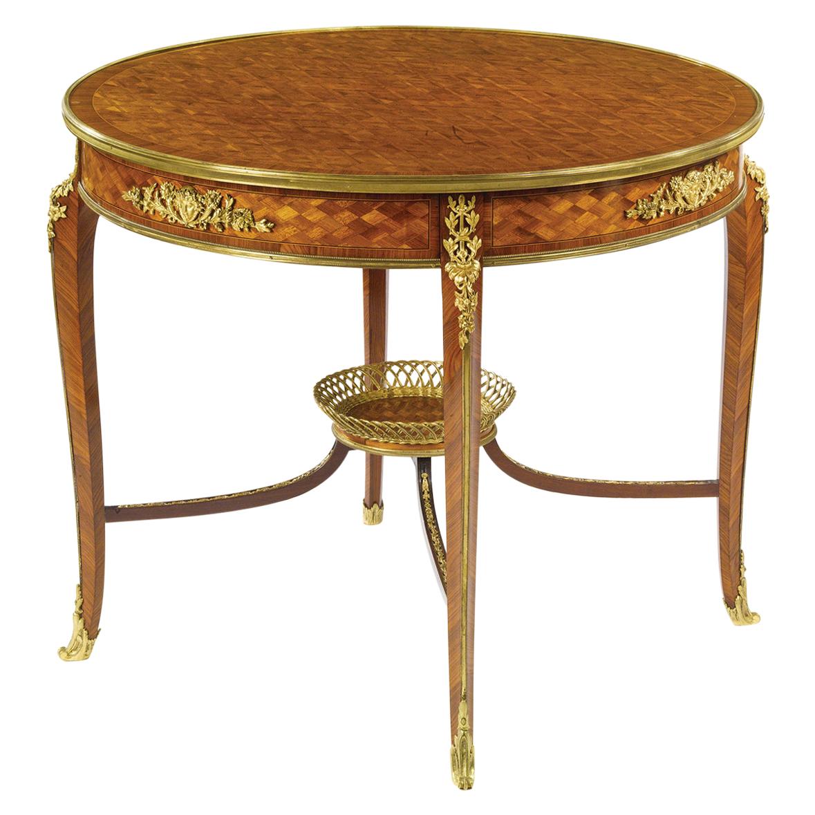 19. Jahrhundert François Linke Goldbronze montierter Mitteltisch aus Veilchenholz und Satiné 