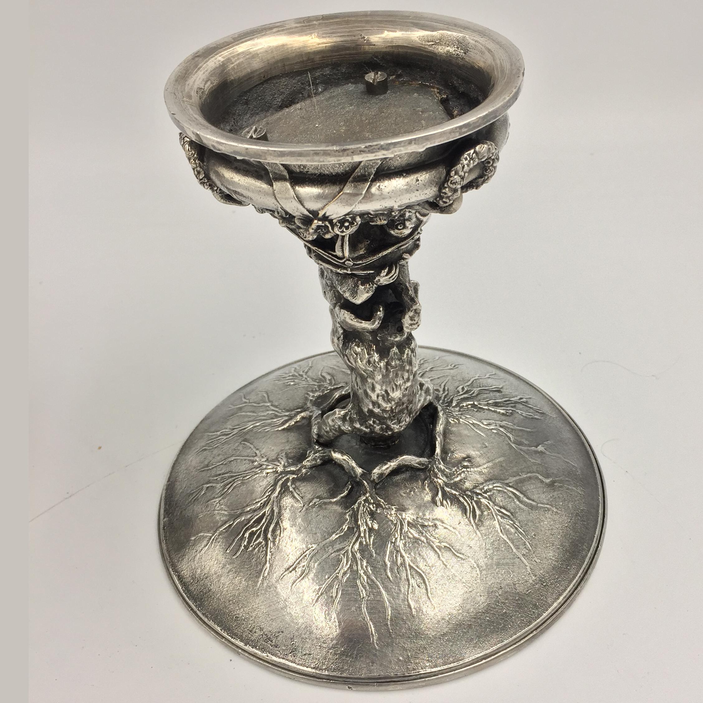 Silvered 19th Century Fratin Bronze Bear Cup Signed Fratin with Daubrée Print For Sale