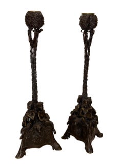 Paire de chandeliers de satyres en bronze Fratin d'origine 19ème siècle