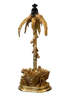 19th Century Fratin Gilded Bronze Centerpiece Monkeys Making Cigars