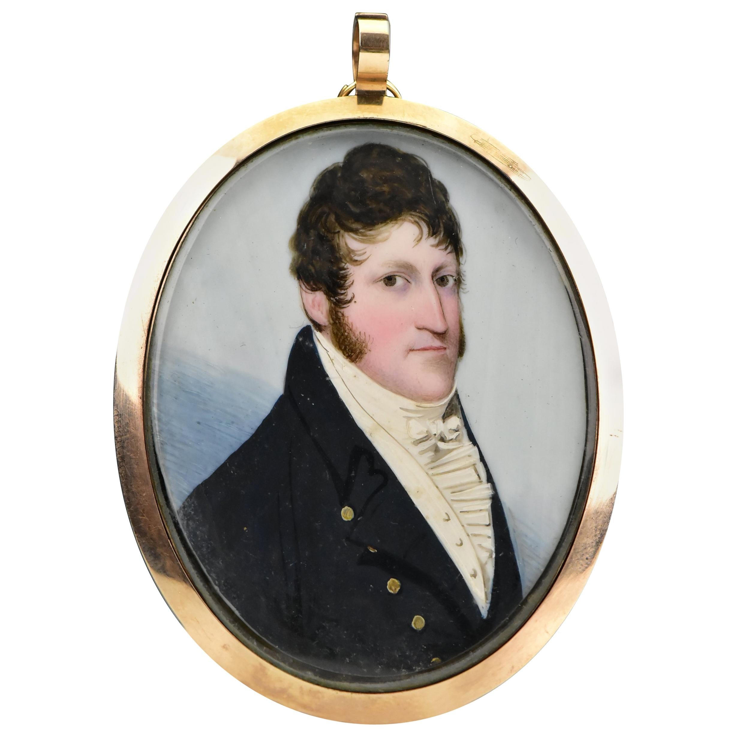 19th Century Frederick Buck Irish Miniature Portrait Painting in Mourning Frame