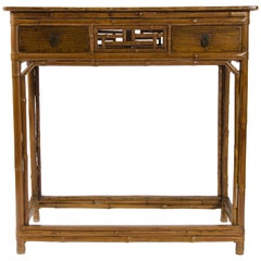 19th Century freestanding Chinese Bamboo Table with two drawers