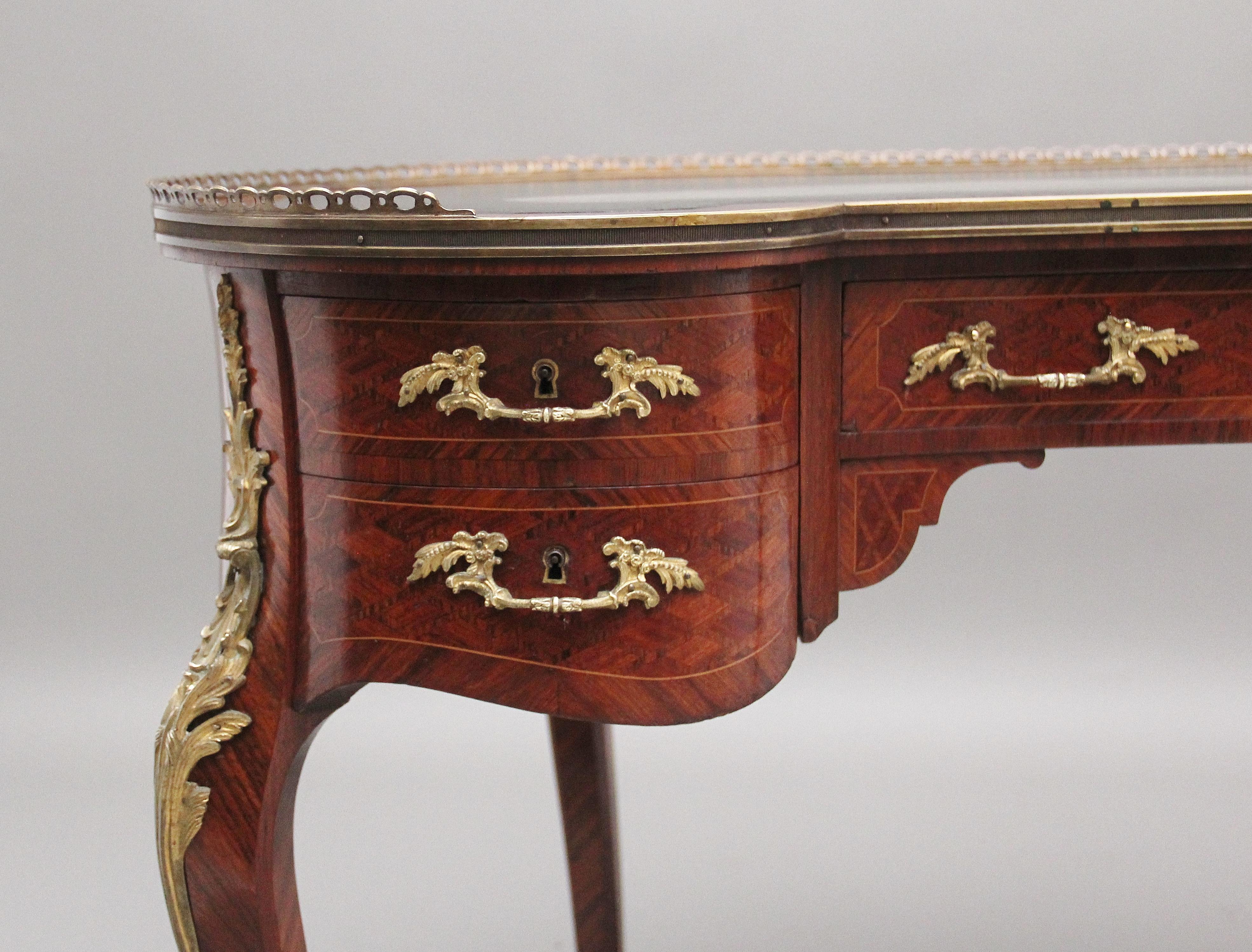 19th Century Freestanding French Parquetry and Kingwood Kidney Desk 6