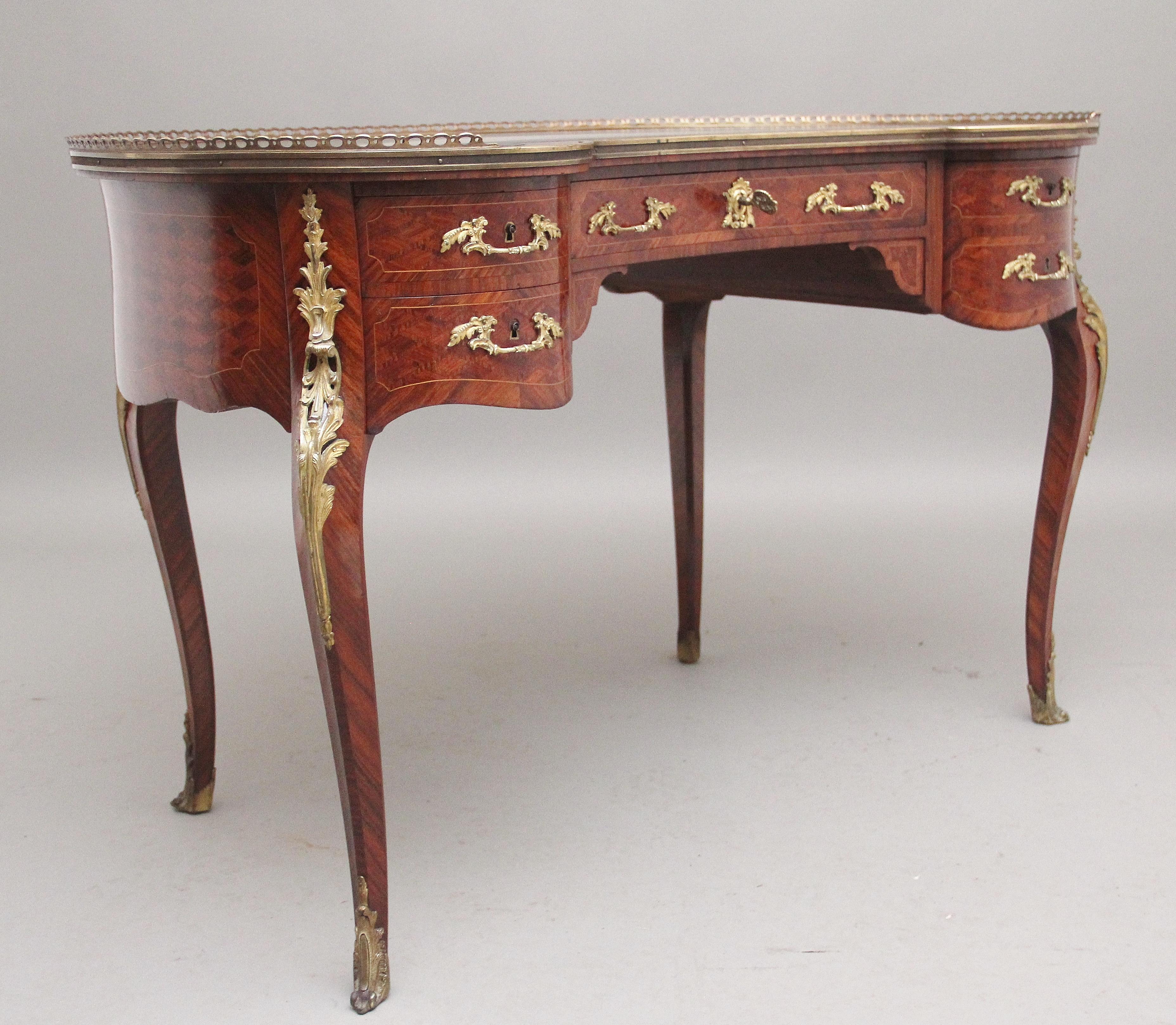 Late 19th Century 19th Century Freestanding French Parquetry and Kingwood Kidney Desk