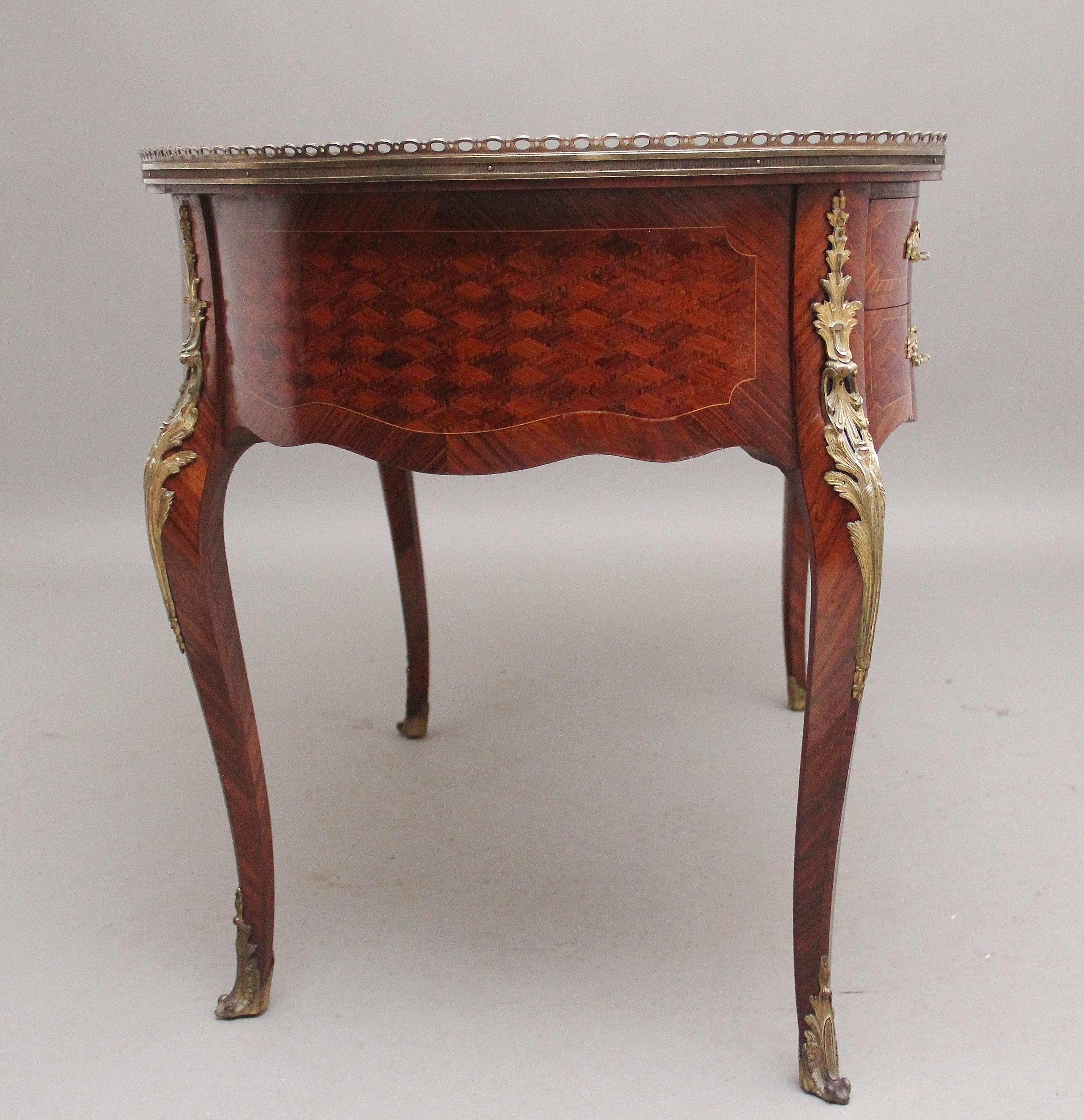 19th Century Freestanding French Parquetry and Kingwood Kidney Desk 1